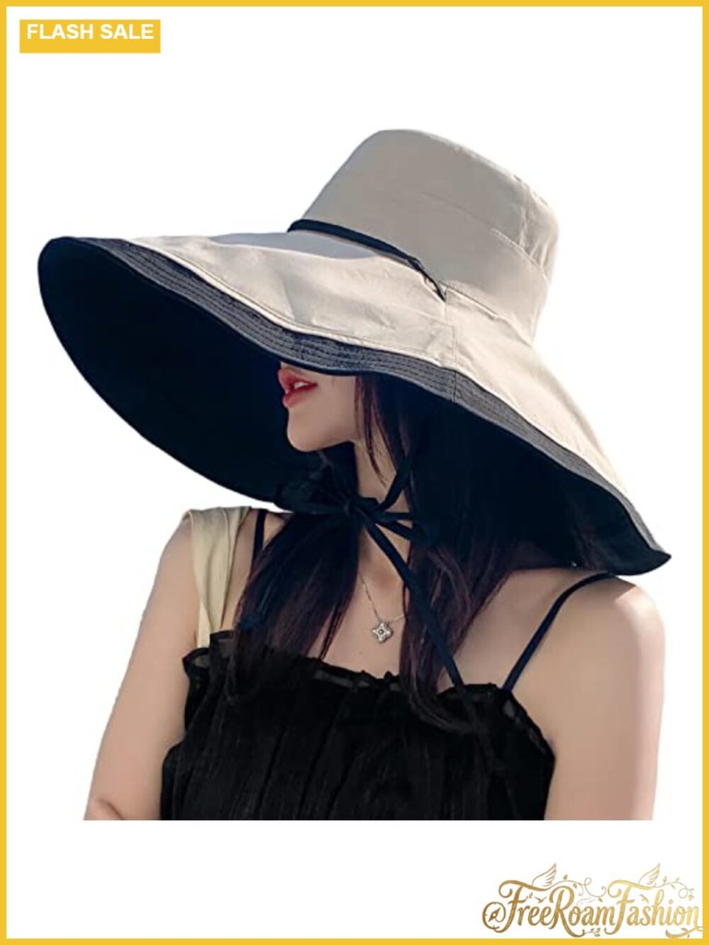 Women Reversible Wide Brim Sun Hat Foldable Adjustable Chin Cord Floppy Beach